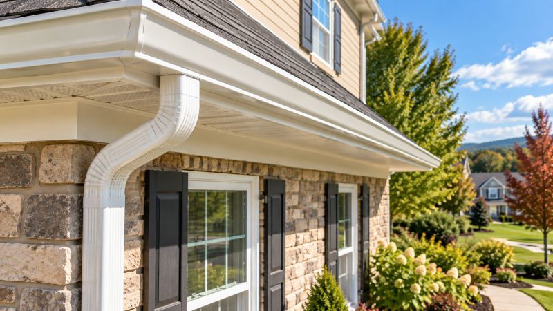 Gutter installation crew installing seamless gutters on a residential home in Lancaster PA